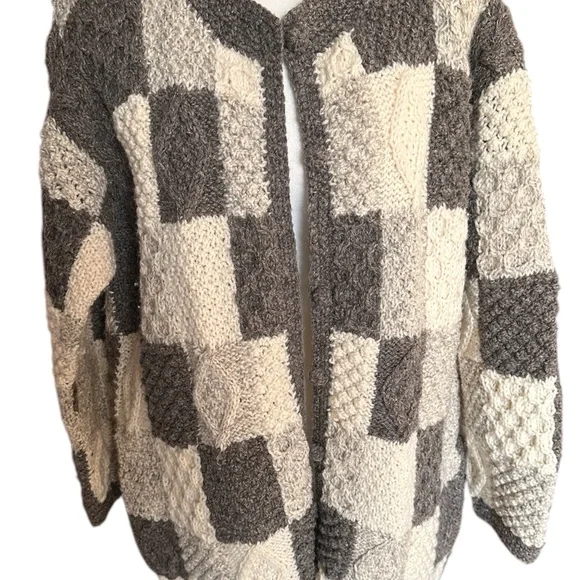 Vintage Blarney Woolen Mills Chunky Wool Patchwork Cardigan Sweater Size: XL - Picture 3 of 13